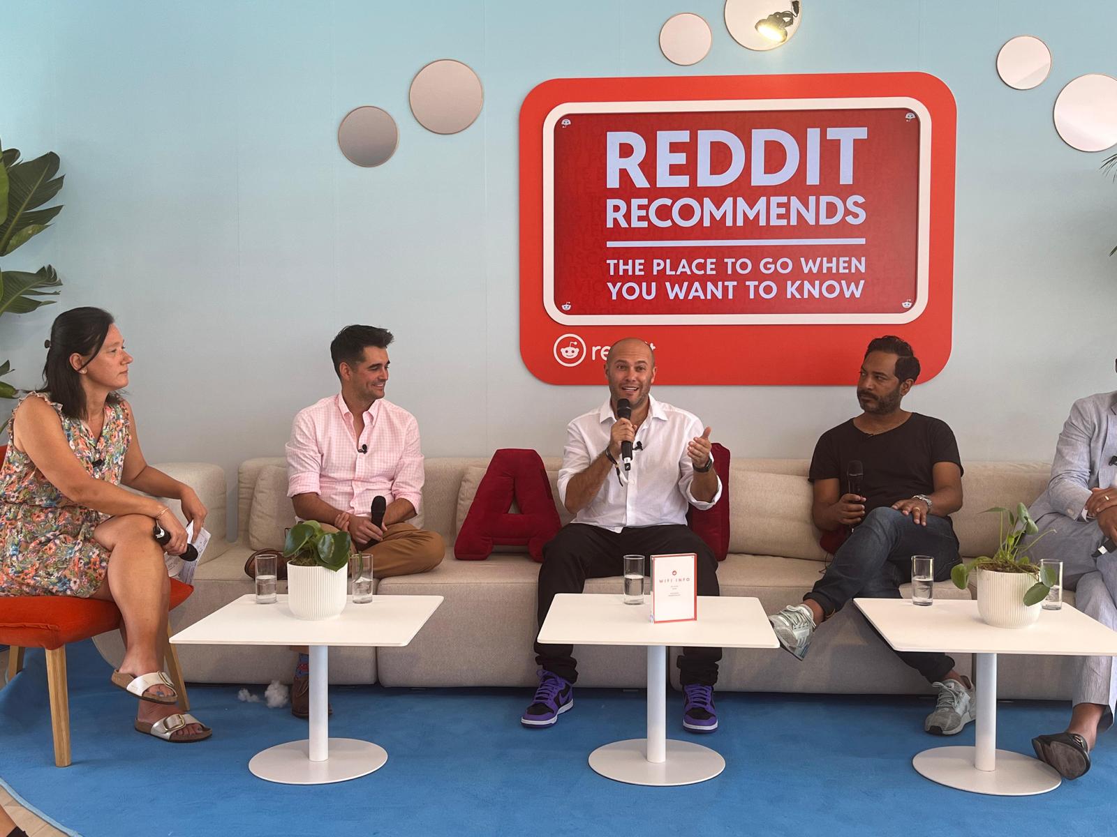 Dan Feldstein speaking on a panel at a Reddit event